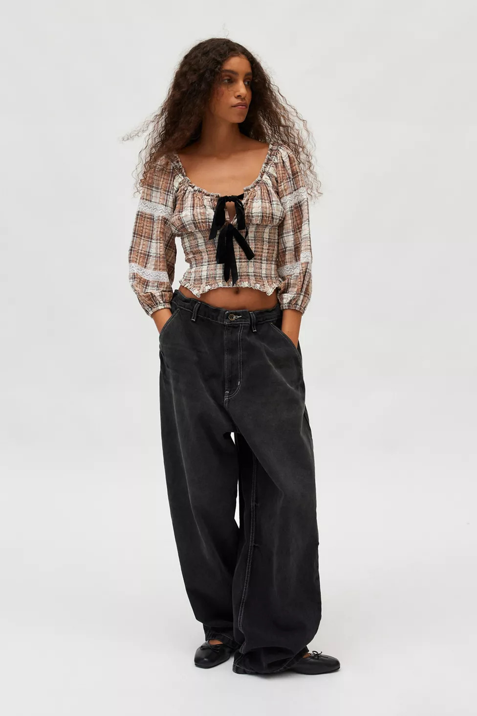 Kimchi Blue Marley Long Sleeve Check Blouse | Urban Outfitters (US and RoW)