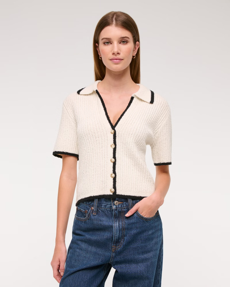 Short-Sleeve Crochet-Style Polo | Abercrombie & Fitch (US)