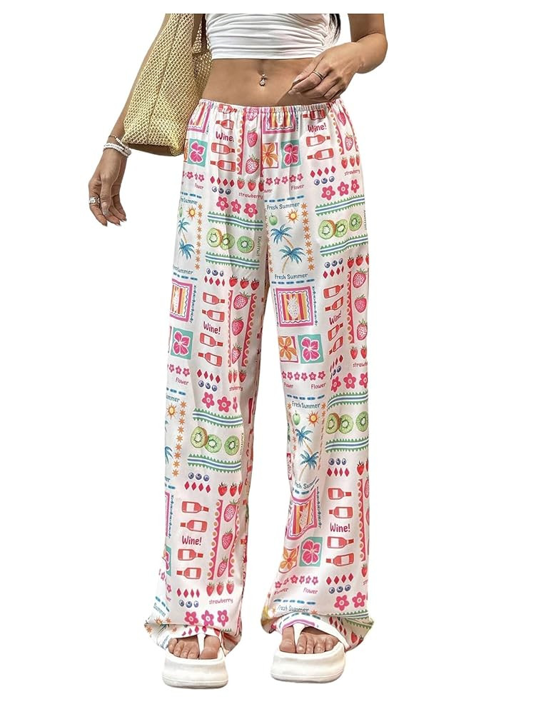 MakeMeChic Women's Tropical Print Palazzo Pants Low Waist Wide Leg Summer Trousers | Amazon (US)