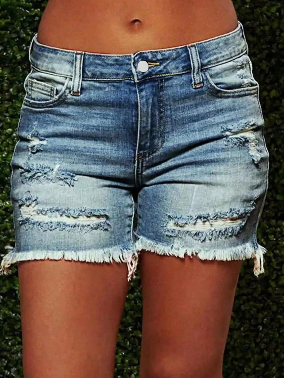 Women's Low Waisted Pocket Rolled Hem Distressed Jeans Ripped Denim Casual Shorts | Amazon (US)