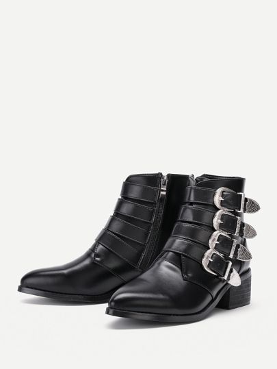 Buckle Decorated Side Zipper Ankle Boots | SHEIN