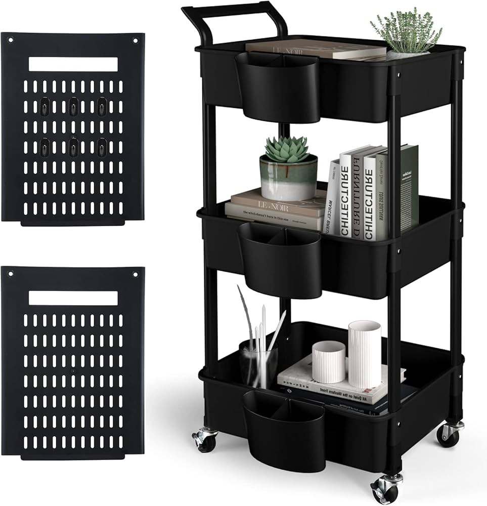3-Tier Utility Rolling Cart, Mobile Utility Storage Cart with DIY Dual Pegboards, Storage Shelves... | Amazon (US)