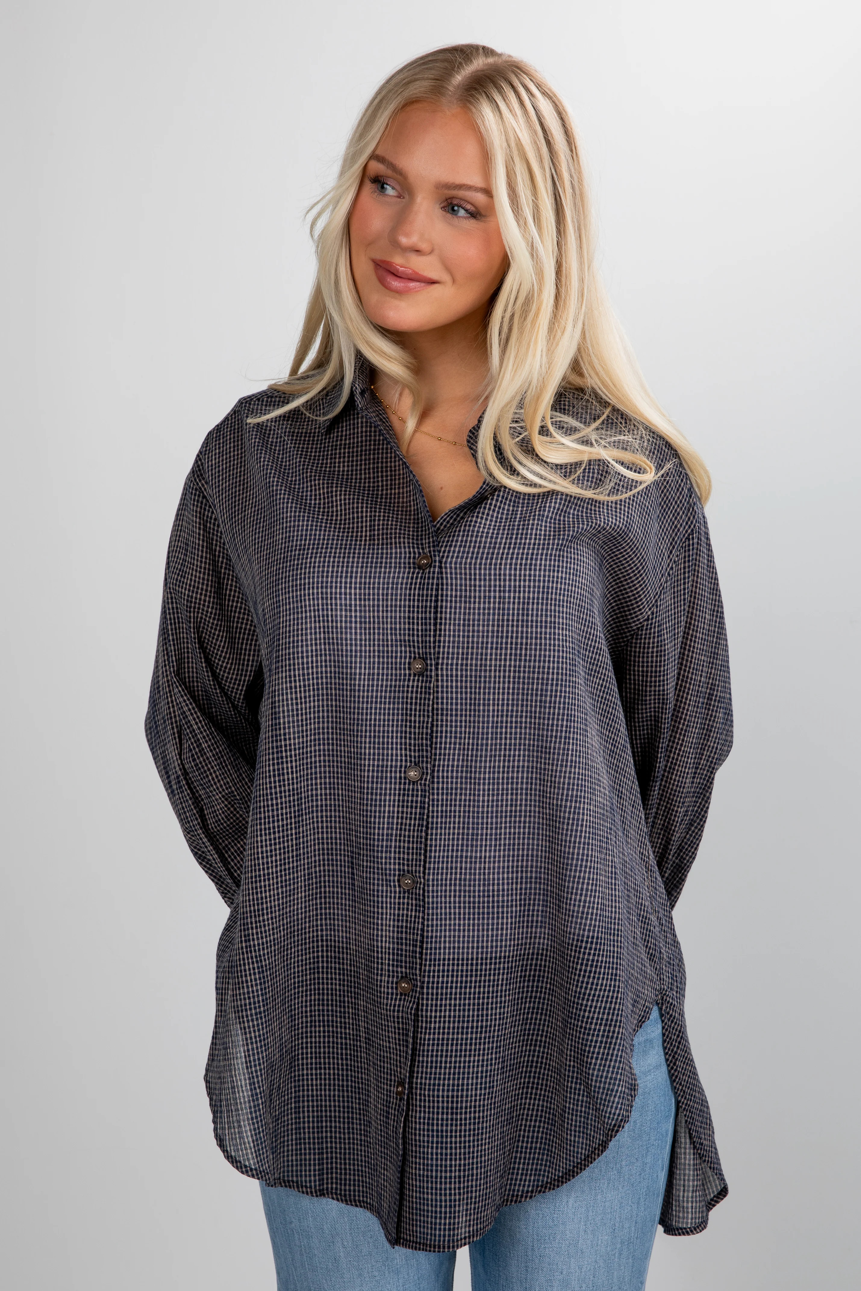 Cute Plaid Oversized Button-Up Blouse | Women's Tops | DressUp | Dress Up