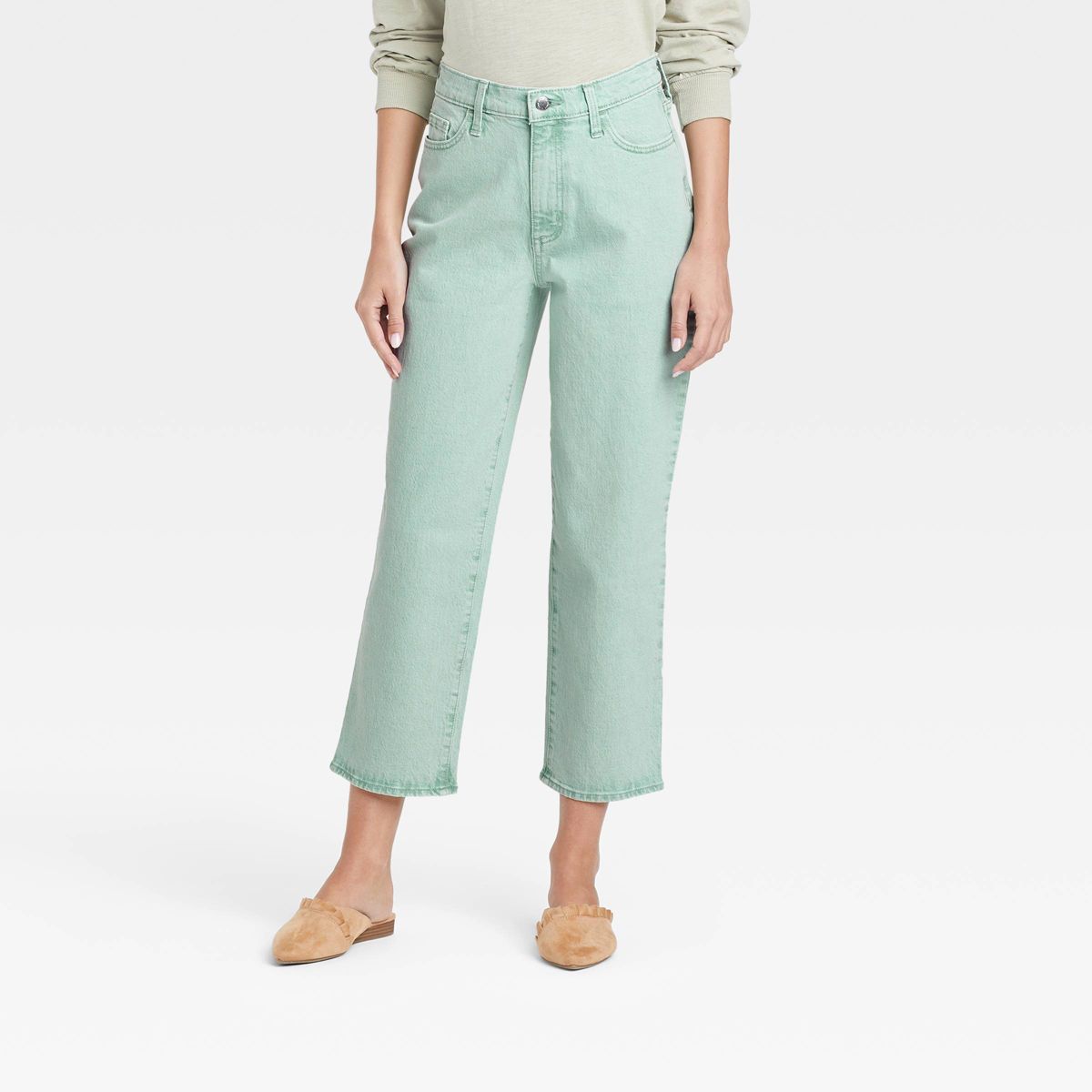 Women's High-Rise Straight Fit Cropped Jeans - Universal Thread™ Mint Green 8 | Target