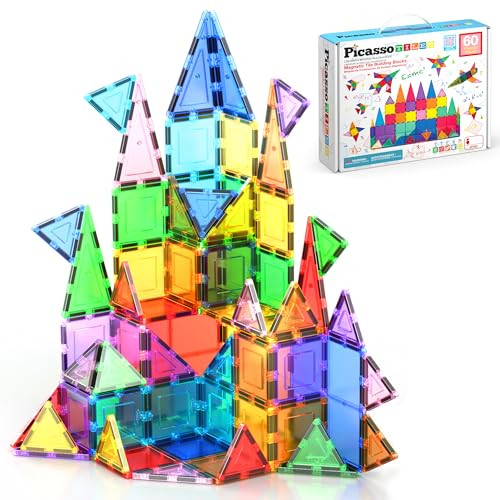 PicassoTiles Magnetic Tiles 60pcs Kids Toys Classroom Sensory Toy for Toddlers STEM Learning Building Blocks, Montessori Pretend Play Magnet Tile Construction Stacking Block Boys Girls Ages 3+ PT60 | Amazon (US)