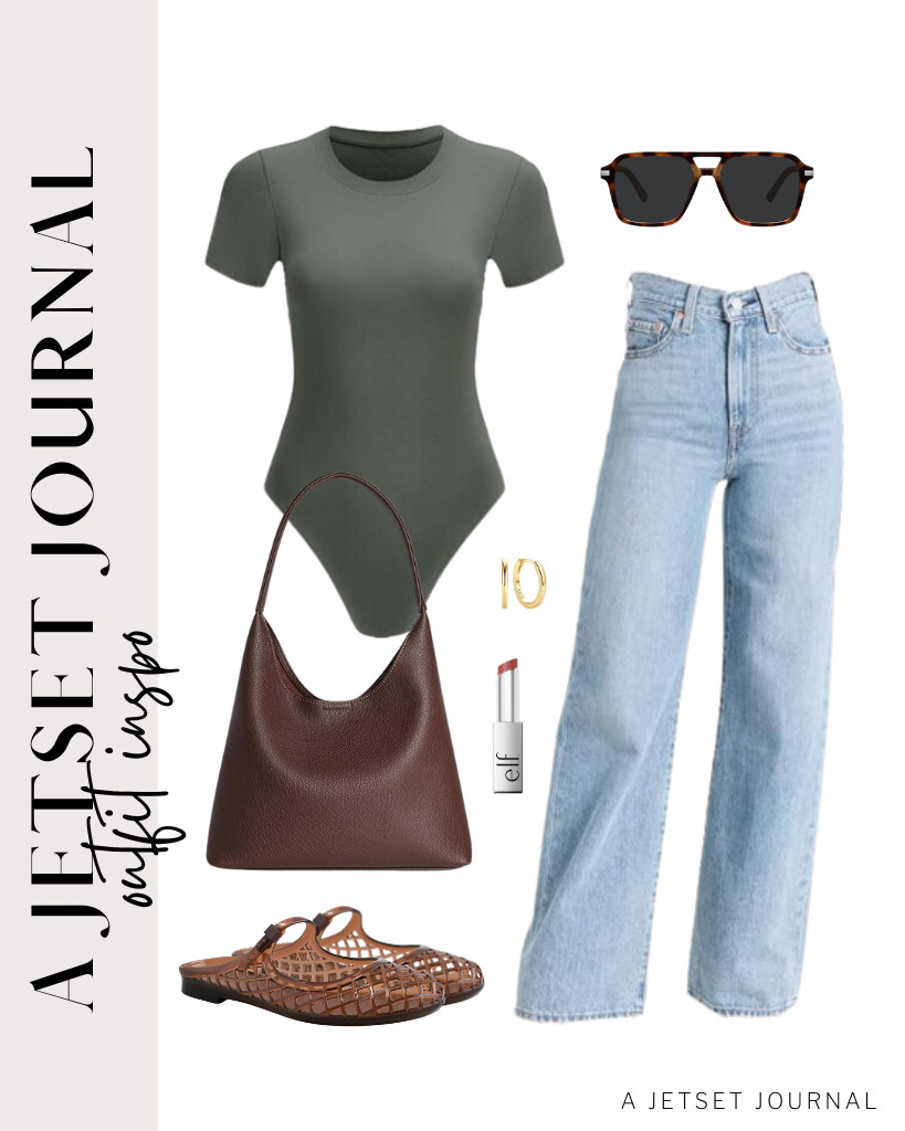 For the next outfit, wear this crewneck bodysuit and Levi’s jeans. These jelly flats and a slouchy leather shoulder bag keep it playful. Top it all off with huggie hoops and retro aviators for that finishing touch.

#LTKSeasonal #LTKSaleAlert #LTKTravel

 

 