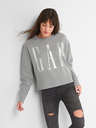 Gap Womens Logo Crop Crewneck Sweater New Heather Grey Size L | Gap US