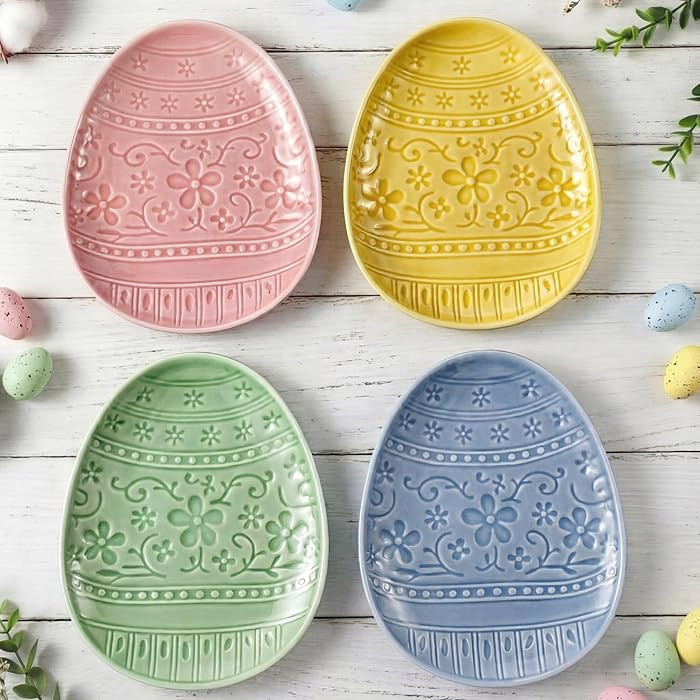 Havawish 4 Pack Easter Pastel Ceramic Dessert Plates 7 Inch Egg Accent Plates for Easter Parties ... | Amazon (US)