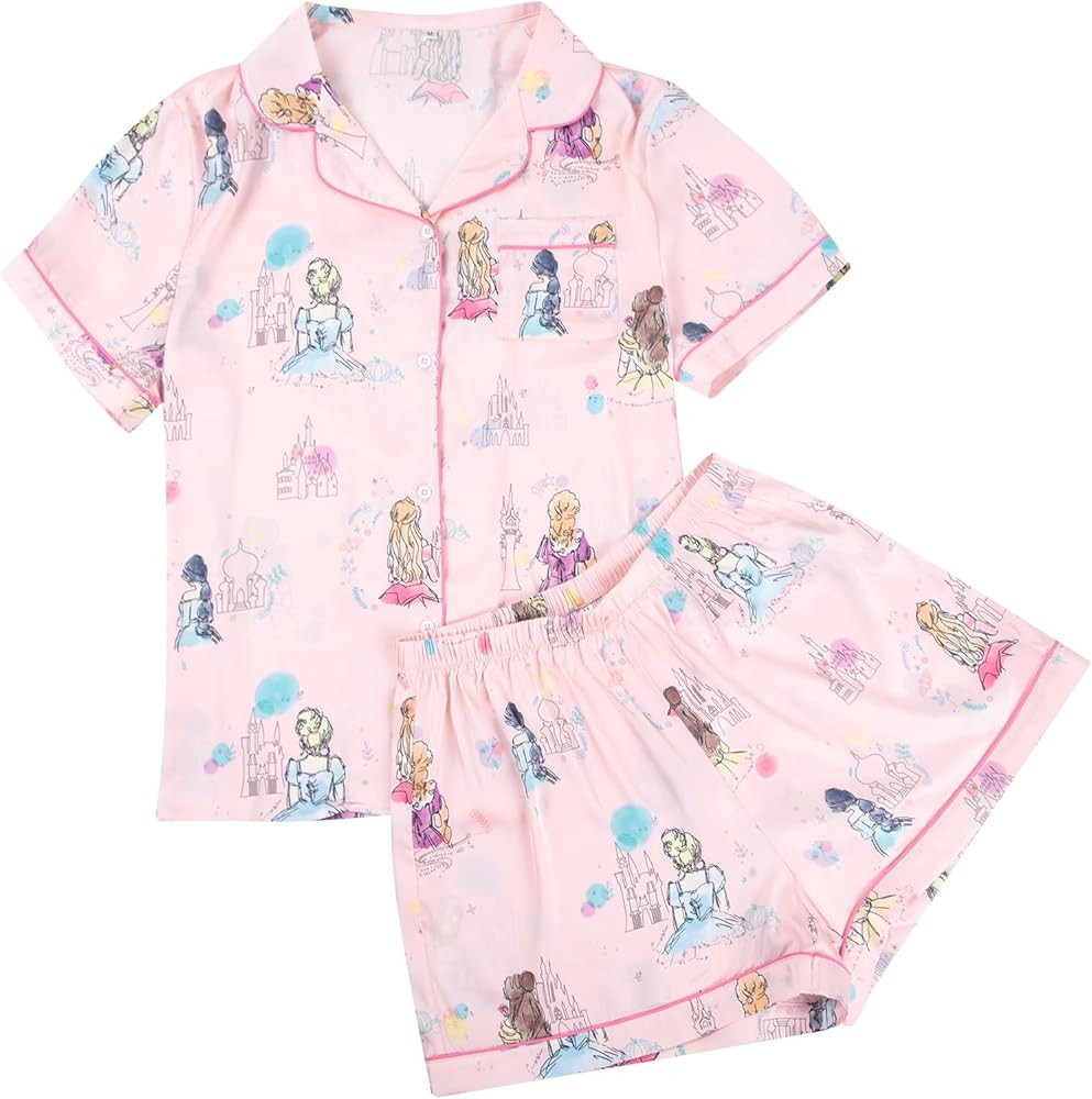 Satin Pajamas Set for Women Button Down 2 Piece Lounge Pjs Lightweight Summer Sleepwear V Neck Sh... | Amazon (US)