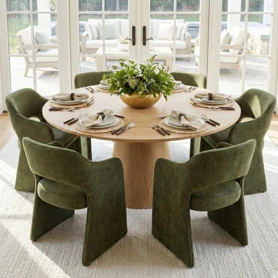 6 - Person Dining Table Sets With Round Table & 6 Upholstered Fabric Chairs | Wayfair North America