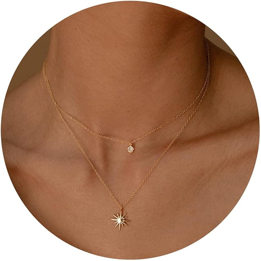 Tewiky Diamond Necklaces for Women, Dainty Gold Necklace 14k Gold Plated Long Lariat Necklace Sim... | Amazon (US)
