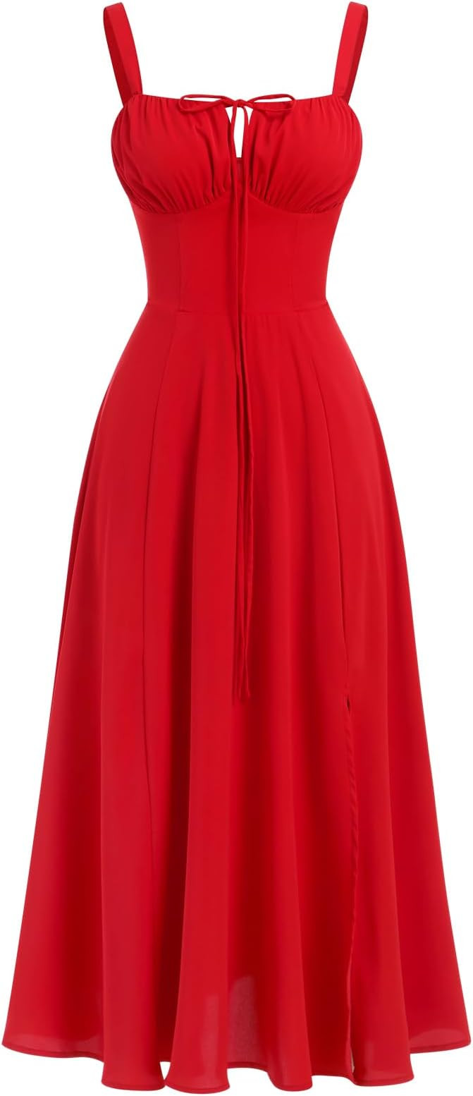 Women Floral Corset Dress, Boho Summer Spaghetti Straps Square Neck Casual Midi Dress Flowy Slit ... | Amazon (US)