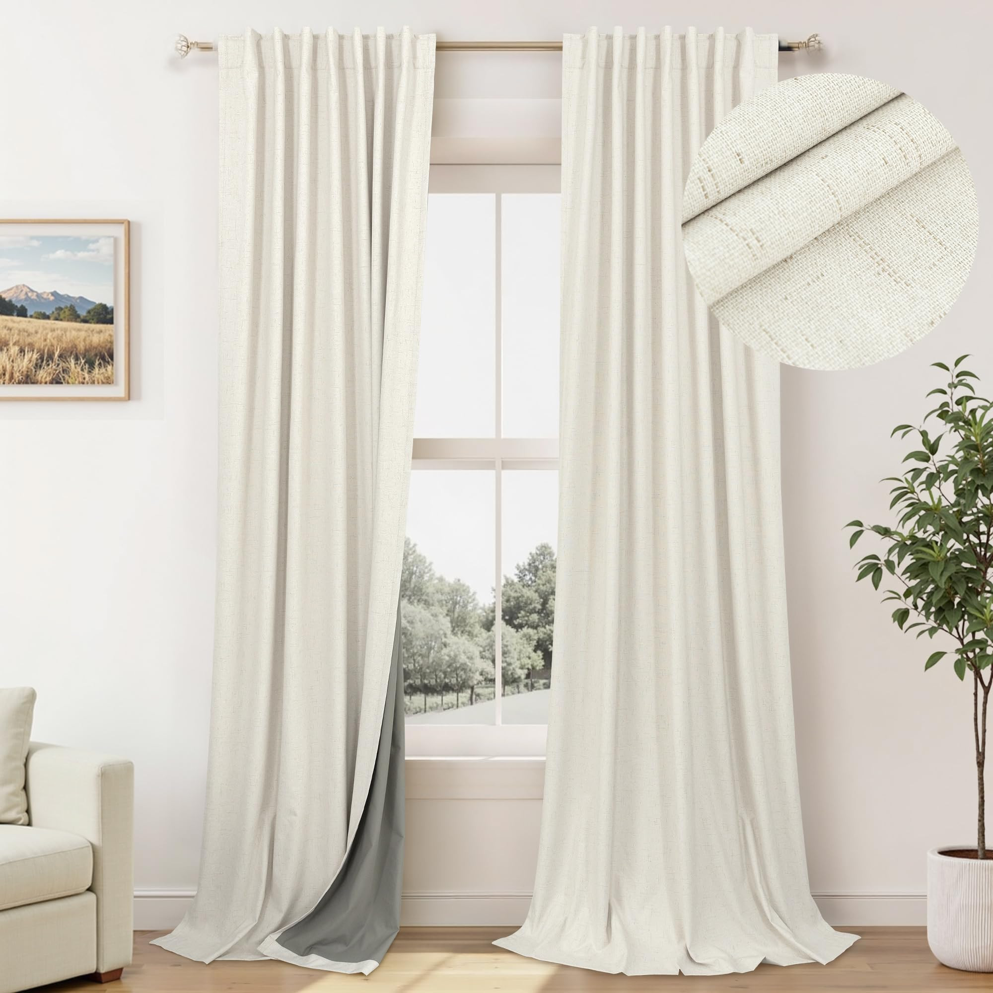 Pitalk Modern Farmhouse Curtains for Living Room 96 Inch Length Linen Cotton Textured Blackout Th... | Amazon (US)