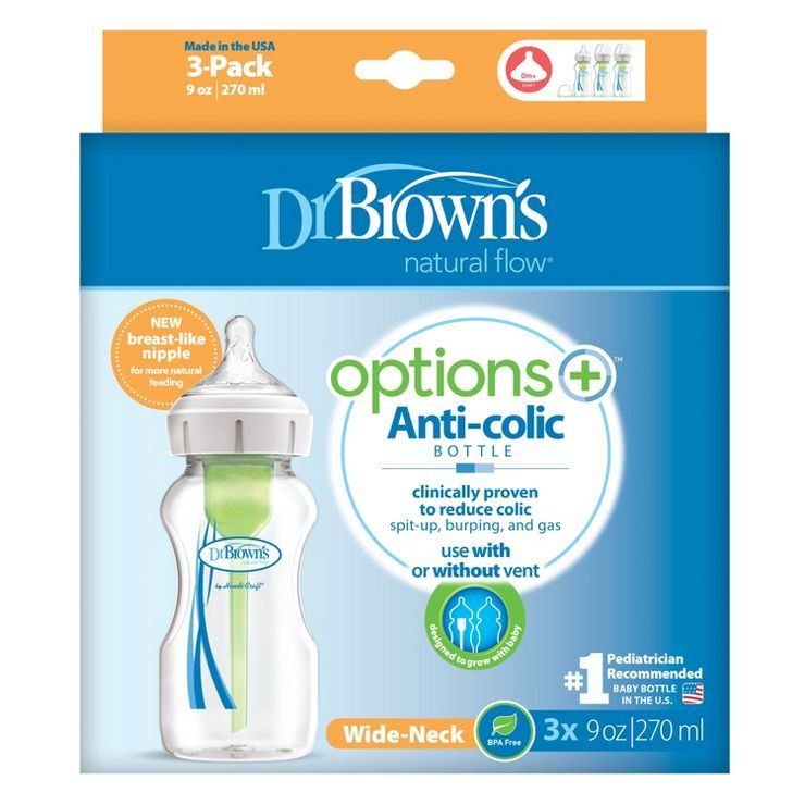 Dr. Brown's Anti-Colic Wide-Neck Options+ Baby Bottle 0m+ - 9oz/3pk | Target