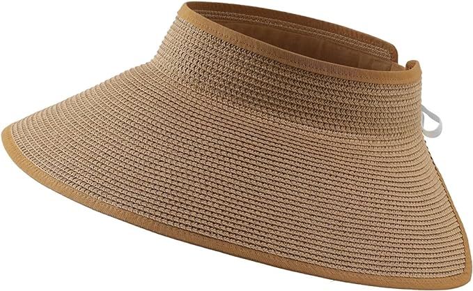Connectyle Womens Sun Visor Hat Roll-up Straw Hat Summer Ponytail Beach Hat Foldable Floppy Wide ... | Amazon (US)
