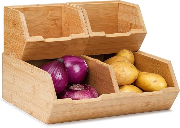 3 Pack Stackable Bamboo Potato Onion Storage Bins - Pantry Organizers for Kitchen Countertop, Ven... | Amazon (US)