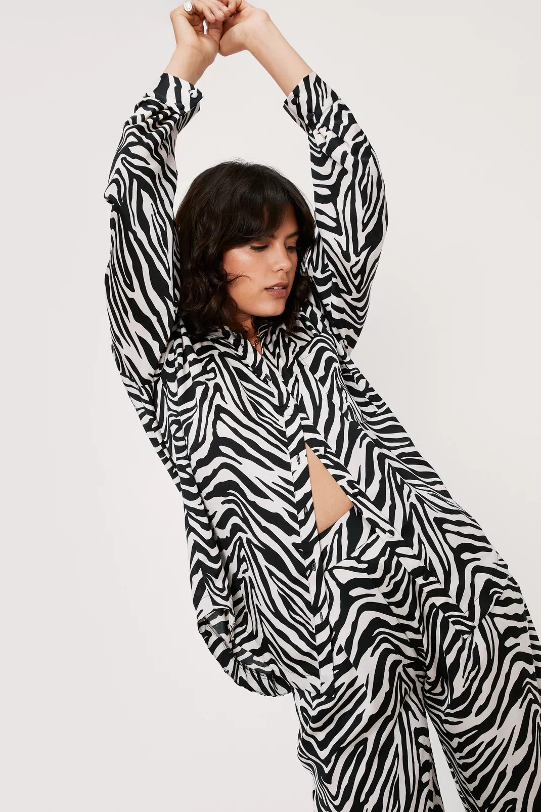 Zebra Satin Open Back Co Ord Shirt | Nasty Gal (US)