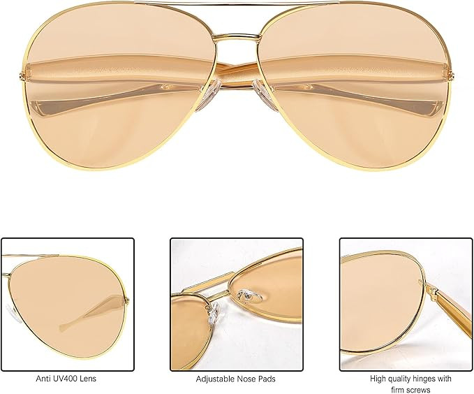 Retro Gold Aviator Sunglasses for Women Men, 2025 Metal Oversized 70s Aviators Sun Glasses | Amazon (CA)