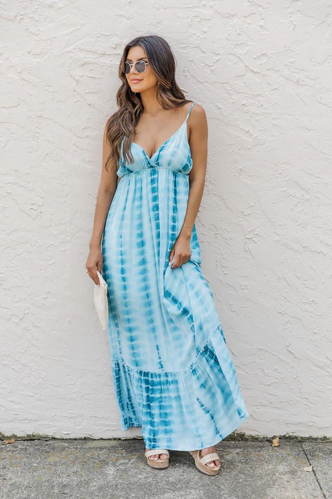 Totally Agreeable Blue Tie Dye Cami Maxi Dress FINAL SALE | Pink Lily