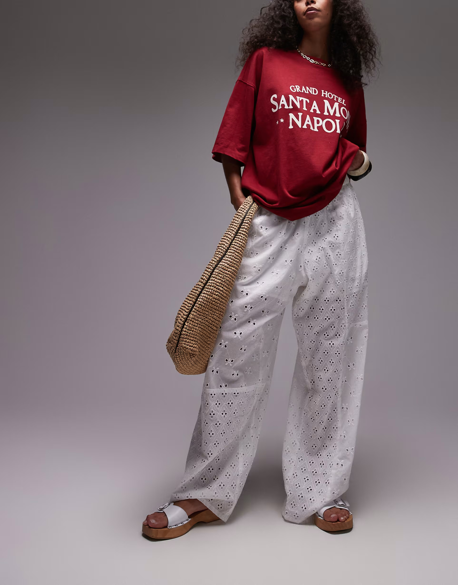 Topshop broderie straight leg trouser in white | ASOS (Global)