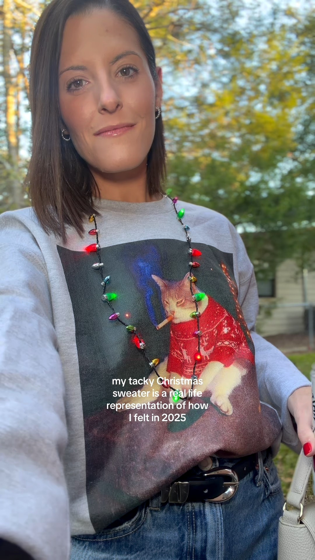 Cat Sweatshirt - Amazon, Medium 
Jeans - Pistola, 26
Shoes - H&M 
Belt and Purse - Amazon

#LTKFindsUnder50 #LTKFindsUnder100 #LTKHoliday