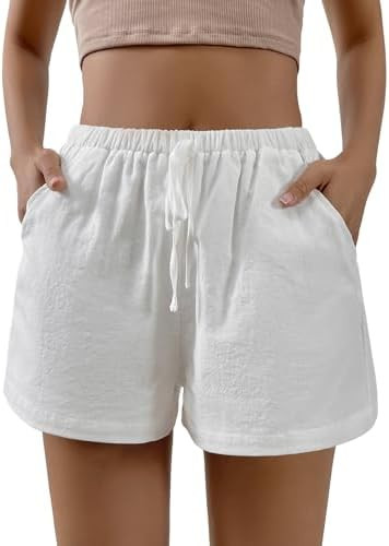 SHENHE Women's Summer Elastic Waist Casual Lounge Beach Loose Shorts with Pockets | Amazon (US)
