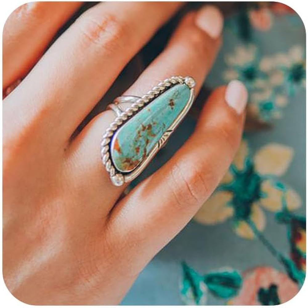 Turquoise Western Rings for Women Adjustable Country Rings Vintage Turquoise Open Ring Western Co... | Amazon (US)