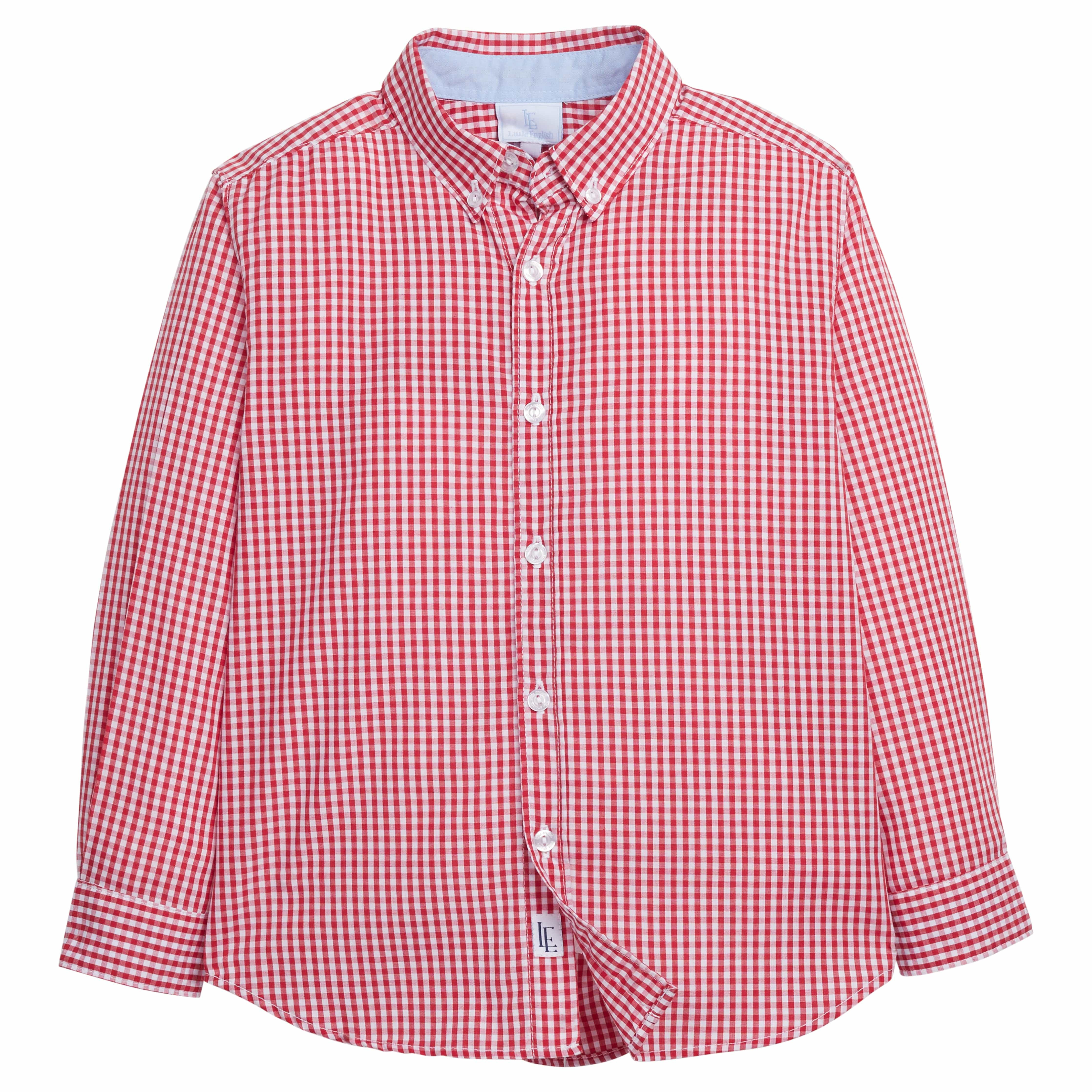 Little Boys Red Gingham Button Down Shirt | Little English