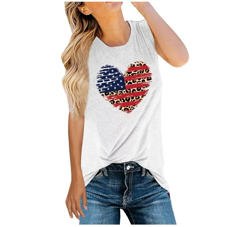 OAVQHLG3B 4th of July Outfits for Women American Flag T Shirt Patriotic Shirts Printed Pattern Ca... | Walmart (US)