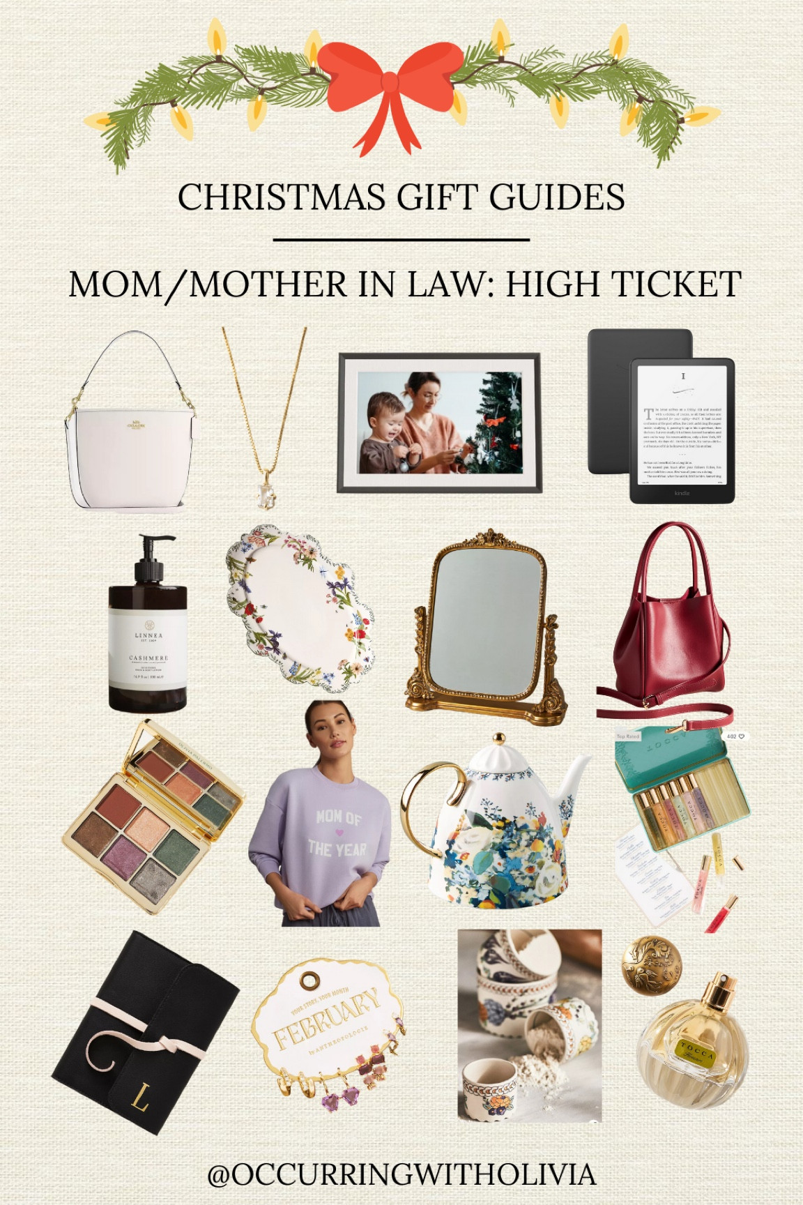 Christmas Gift Ideas: For Mom or Mother in Law. High Ticket Items $50 and above. 

Aura Frame Perfume Jewelry Coach Purse Beauty Gifts Tea Pot Vanity Mirror 

#LTKOver40 #LTKGiftGuide #LTKHoliday