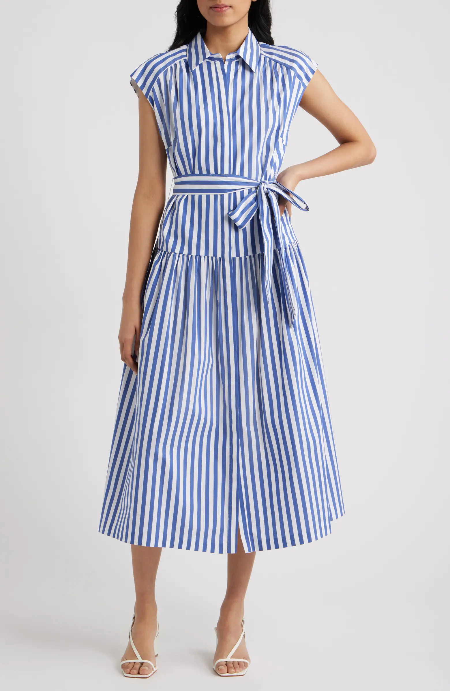 Tie Waist Cap Sleeve Midi Dress | Nordstrom