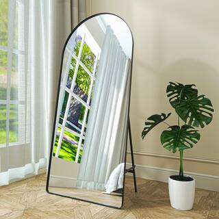 32 in. W x 71 in. H Arched Black Aluminum Alloy Framed Full Length Mirror Standing Floor Mirror | The Home Depot
