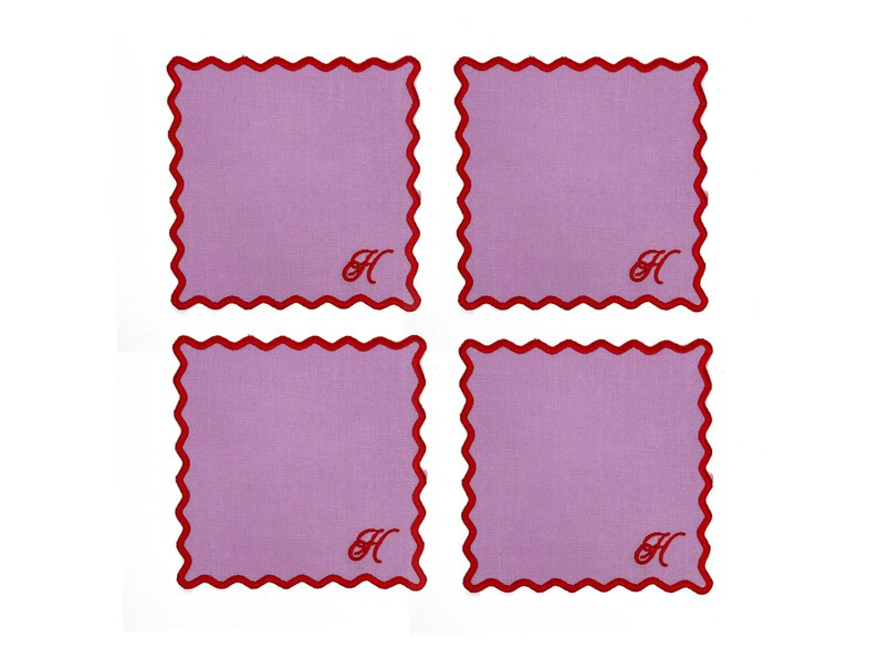 Personalized Scallop Linen Cocktail Napkin, Personalized Cocktail Napkins, Mother's Day Gift, Kit... | Etsy (US)