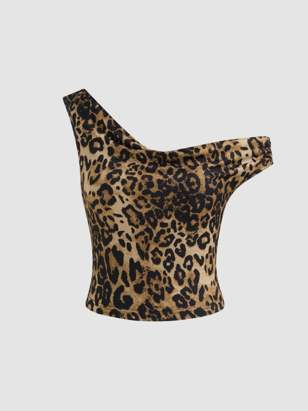 Asymmetrical Neck Leopard Crop Tank Top | Cider