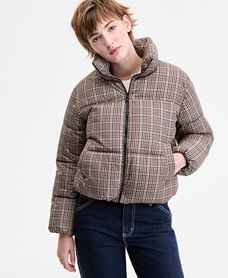 Women's Plaid Zip-Front Puffer Coat | Macy's