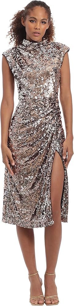 Donna Morgan Womens Sequin Mock Neck Midi Dress with Slit | Amazon (US)