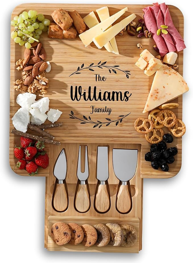 Personalized Charcuterie Board Gift Set, Customized Bamboo Cheese Board with Knives, Large Engrav... | Amazon (US)