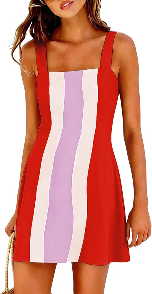Ailoqing 2026 Women Summer Mini Dress Color Block Casual Beach Overall Dresses Cover Ups Vacation... | Amazon (US)
