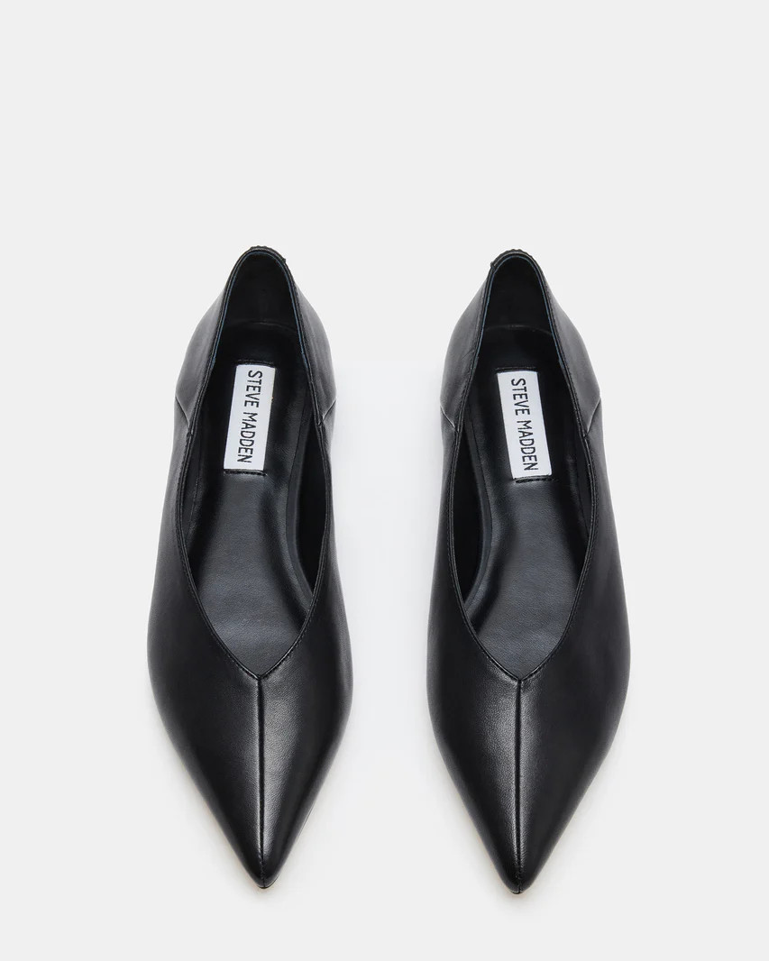 IDALINE Black Leather Pointed Toe Ballet Flat | Women's Flats | Steve Madden (US)