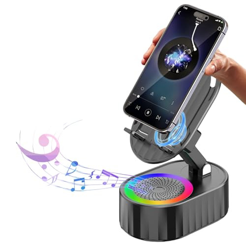 AKLLCCR Wireless Induction Audio Bluetooth Speaker 5in1 Phone Holder Emergency Rechargeable (3000mAh) with Colorful Ambient Light 300° Foldable for Tablet iPhone Android, Gifts for Men Women (Black) | Amazon (US)