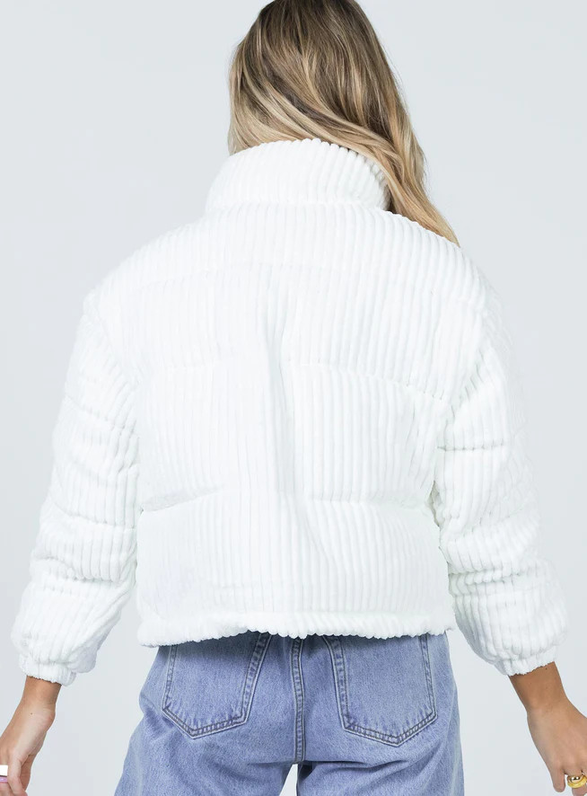 Alexa Cord Puffer Jacket White | Princess Polly US