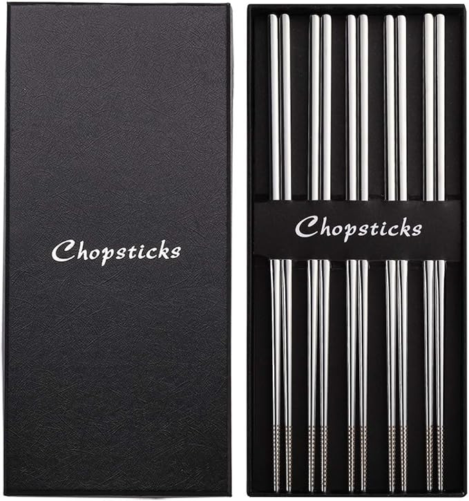 Devico Chopsticks, Metal Chopsticks, 18/10 Stainless Steel Chopstick Set, Reusable, Dishwasher Sa... | Amazon (US)