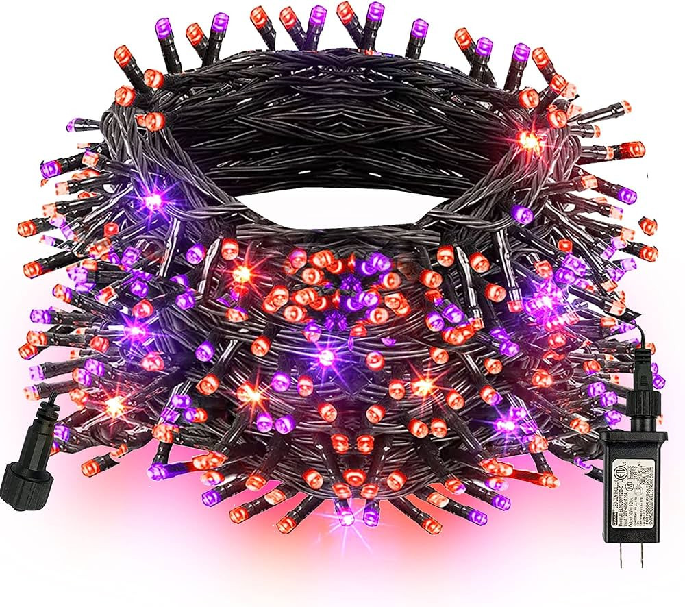 Orange and Purple Halloween lights, 200 LED 66FT Halloween Lights Plug In with 8 Modes, Waterpro… | Amazon (US)