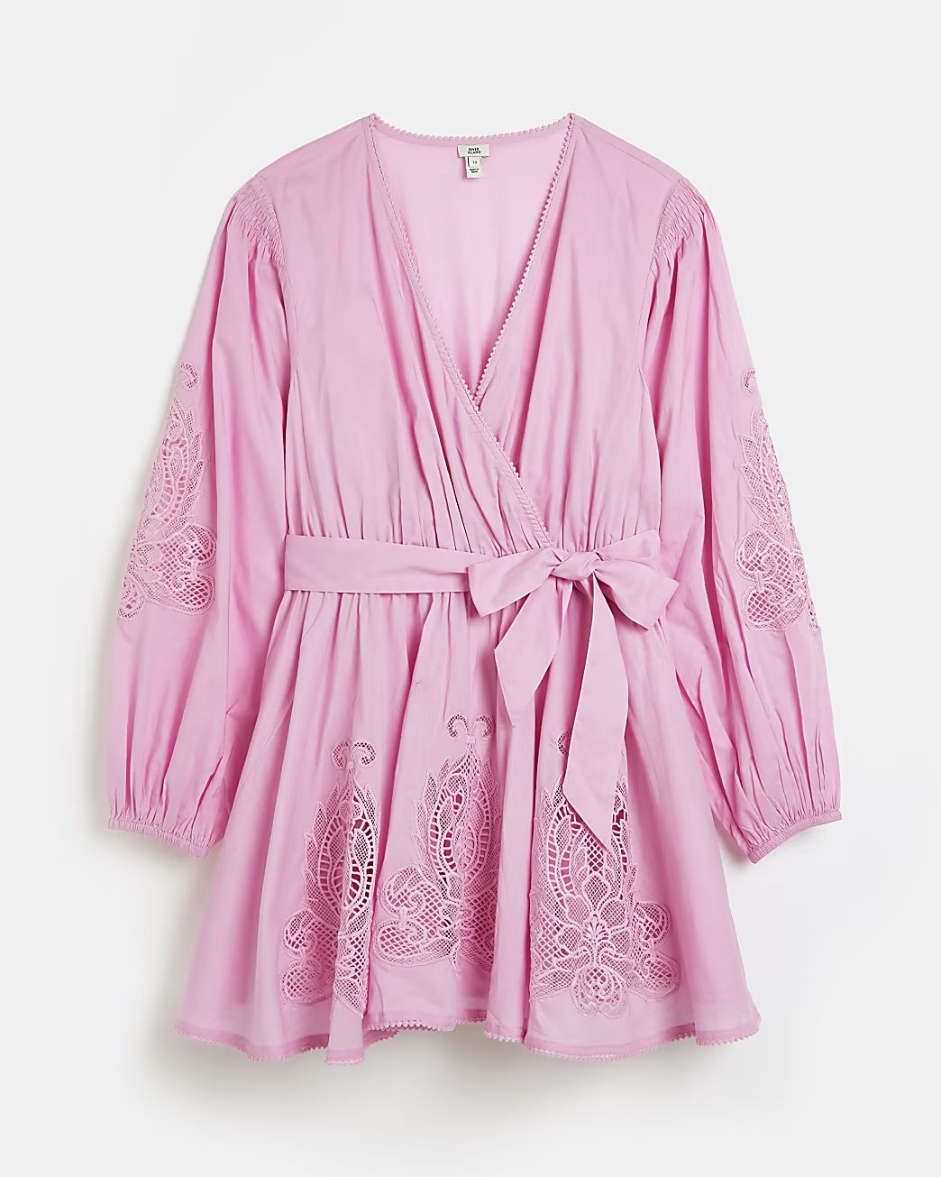 Pink embroidered wrap mini dress | River Island (UK & IE)