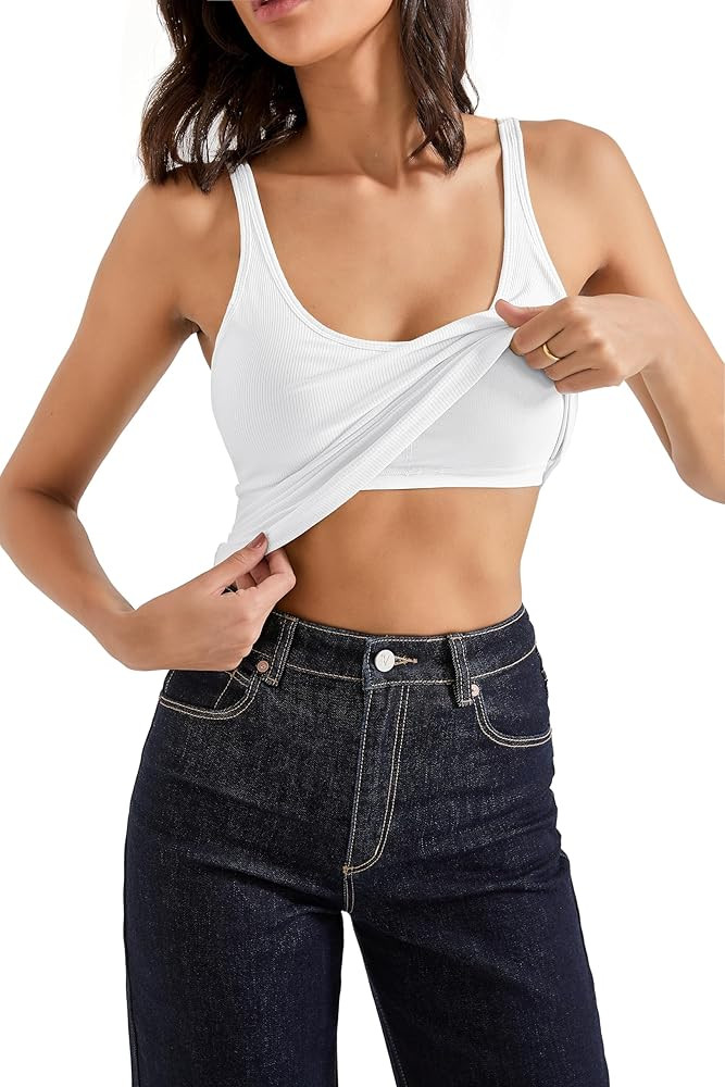 SUUKSESS Women Padded Cotton Ribbed Long Tank Tops Casual Summer Going Out Sleeveless Scoop Neck ... | Amazon (US)