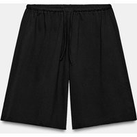 Zara - Cotton Drawstring Bermuda Shorts - Black - L - Woman | Zara AU