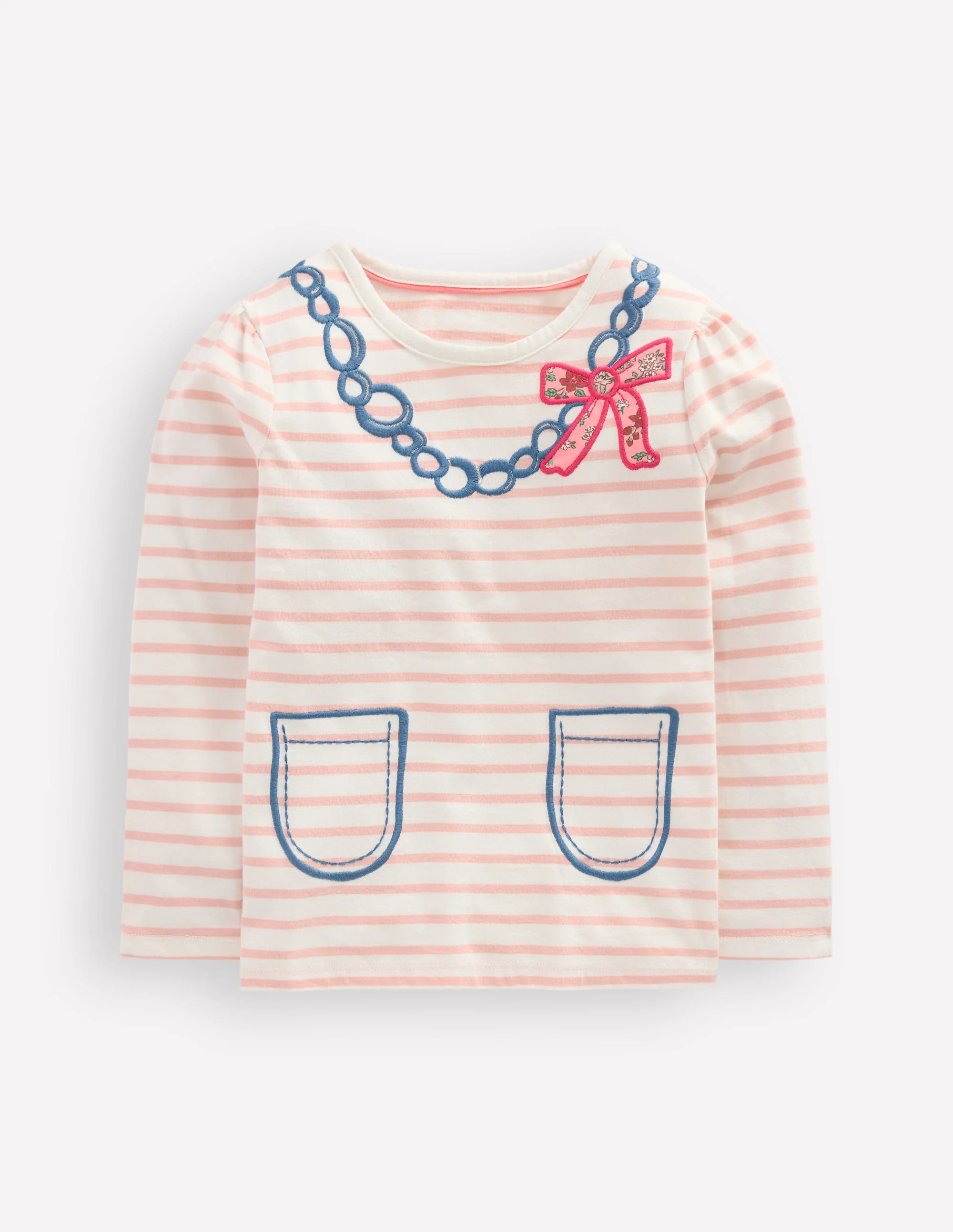 Puff Sleeve Appliqué T-shirt-Lotus Necklace Stripe | Boden (US)