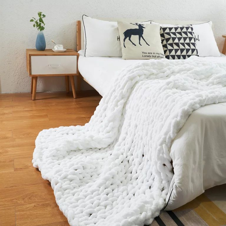Modenna Chunky Knit Blanket Handmade Soft Warm Throws, 50"x60", White | Walmart (US)