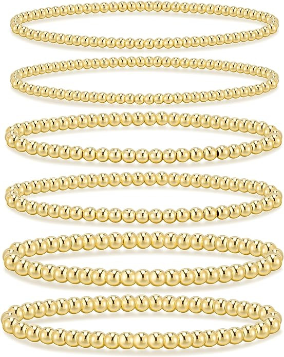 adoyi Gold Bracelets for Women, 14K Gold Plated Beaded Bracelets Gold Strand Bead Ball Bracelet s... | Amazon (US)