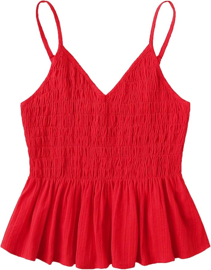 SheIn Women's Summer Printed Ruffle Hem Blouse Cami Sleeveless Peplum Top | Amazon (US)